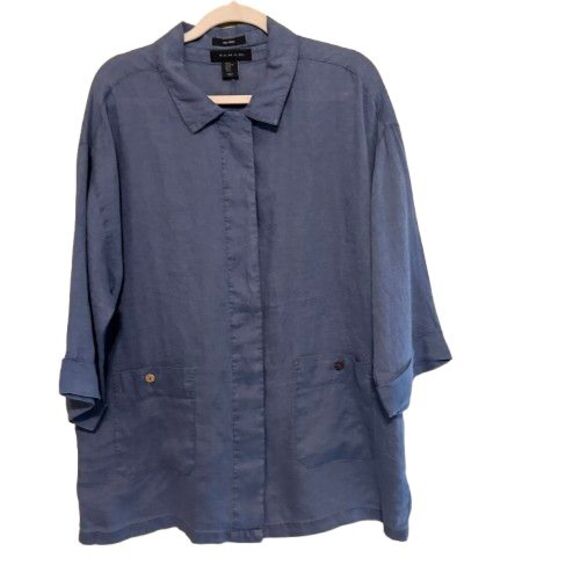 Tahari 100% Linen Tunic Jacket Womens XL Lightweight Pockets Layering Lagenlook - Picture 1 of 8
